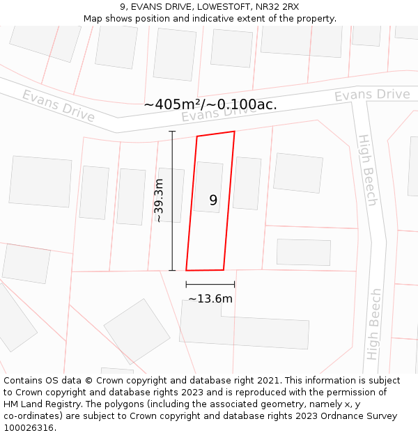 9, EVANS DRIVE, LOWESTOFT, NR32 2RX: Plot and title map