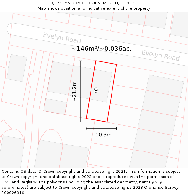 9, EVELYN ROAD, BOURNEMOUTH, BH9 1ST: Plot and title map