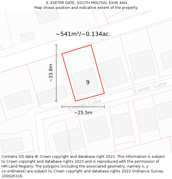 9, EXETER GATE, SOUTH MOLTON, EX36 4AN: Plot and title map