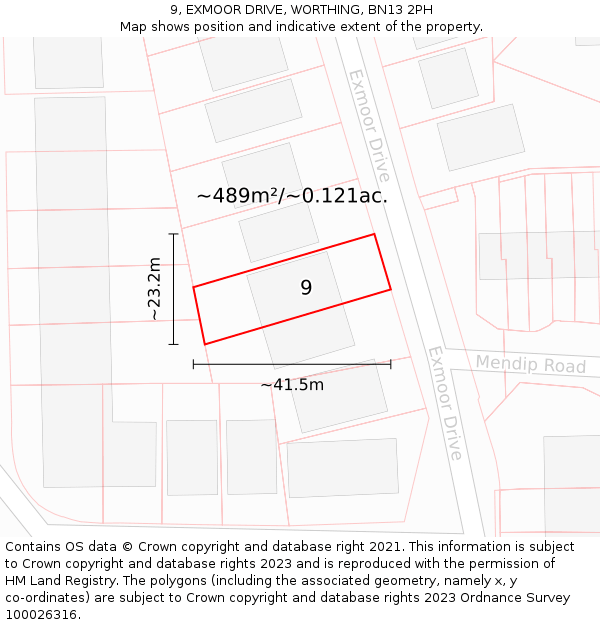 9, EXMOOR DRIVE, WORTHING, BN13 2PH: Plot and title map