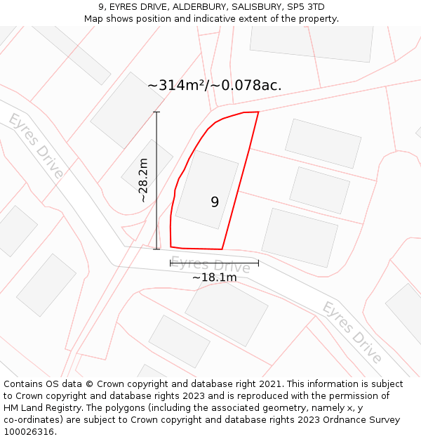 9, EYRES DRIVE, ALDERBURY, SALISBURY, SP5 3TD: Plot and title map