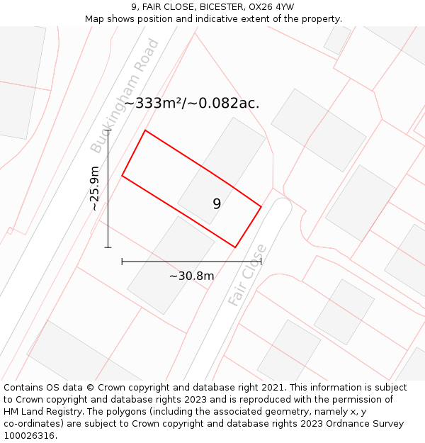 9, FAIR CLOSE, BICESTER, OX26 4YW: Plot and title map