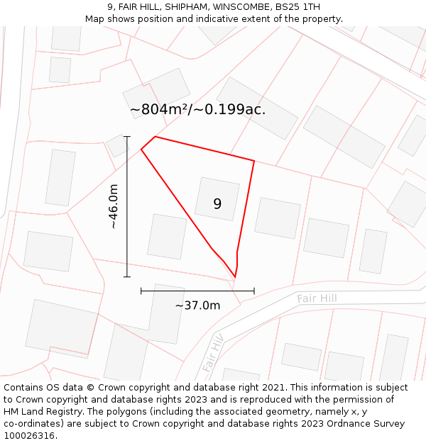 9, FAIR HILL, SHIPHAM, WINSCOMBE, BS25 1TH: Plot and title map