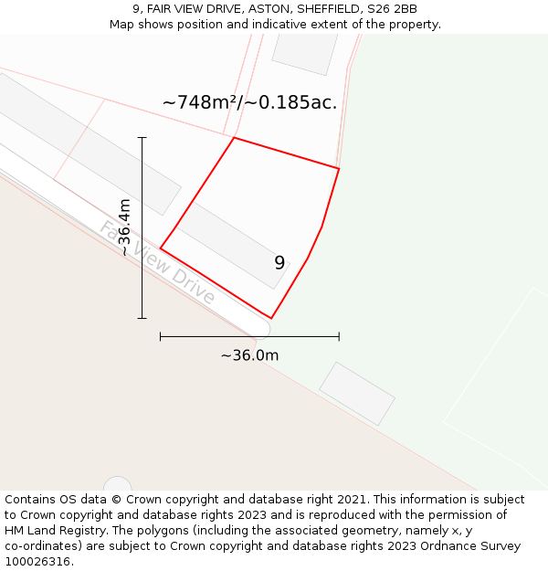 9, FAIR VIEW DRIVE, ASTON, SHEFFIELD, S26 2BB: Plot and title map