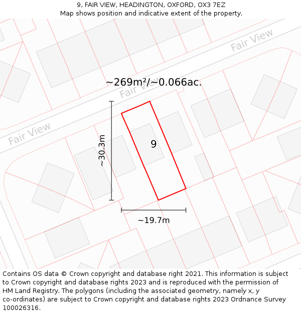 9, FAIR VIEW, HEADINGTON, OXFORD, OX3 7EZ: Plot and title map