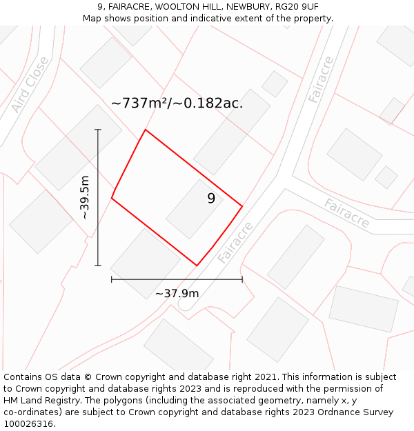 9, FAIRACRE, WOOLTON HILL, NEWBURY, RG20 9UF: Plot and title map