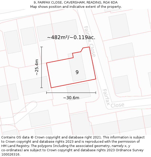 9, FAIRFAX CLOSE, CAVERSHAM, READING, RG4 6DA: Plot and title map