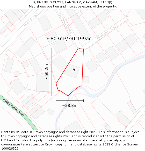 9, FAIRFIELD CLOSE, LANGHAM, OAKHAM, LE15 7JQ: Plot and title map