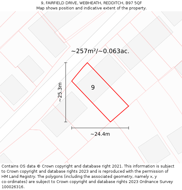 9, FAIRFIELD DRIVE, WEBHEATH, REDDITCH, B97 5QF: Plot and title map