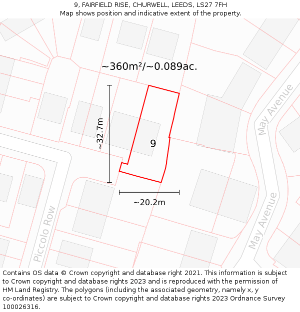 9, FAIRFIELD RISE, CHURWELL, LEEDS, LS27 7FH: Plot and title map