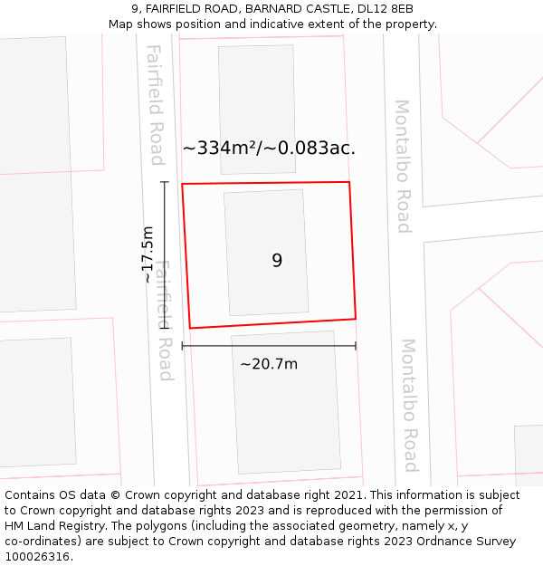 9, FAIRFIELD ROAD, BARNARD CASTLE, DL12 8EB: Plot and title map