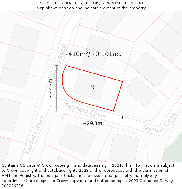 9, FAIRFIELD ROAD, CAERLEON, NEWPORT, NP18 3DQ: Plot and title map