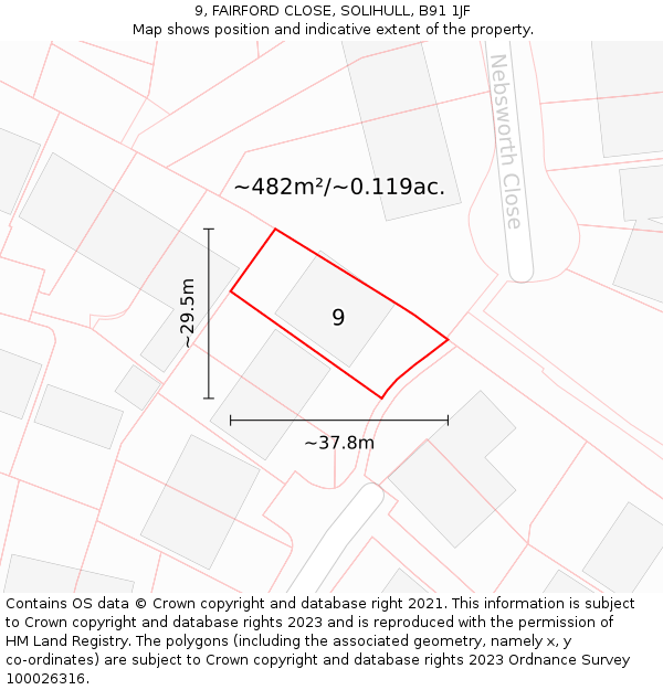 9, FAIRFORD CLOSE, SOLIHULL, B91 1JF: Plot and title map