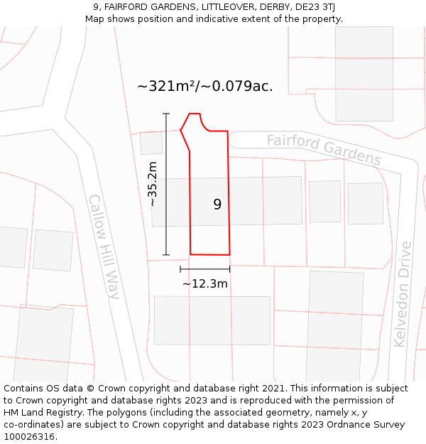 9, FAIRFORD GARDENS, LITTLEOVER, DERBY, DE23 3TJ: Plot and title map