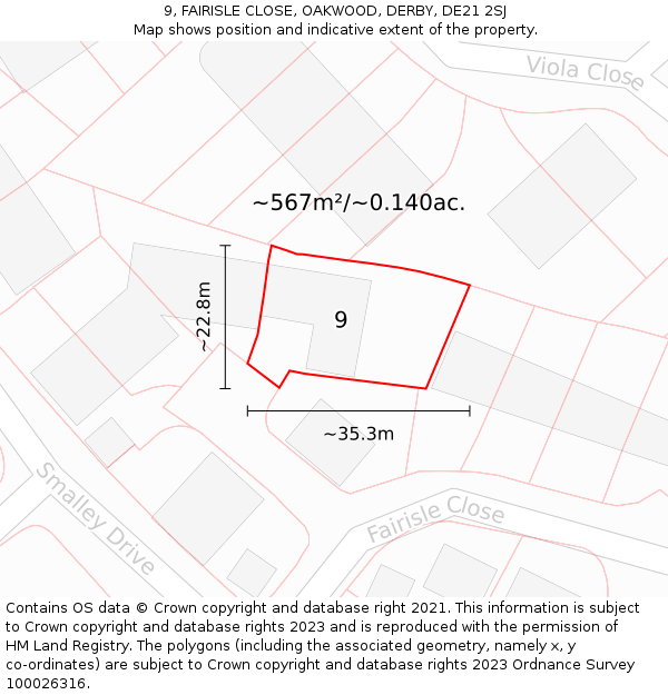 9, FAIRISLE CLOSE, OAKWOOD, DERBY, DE21 2SJ: Plot and title map