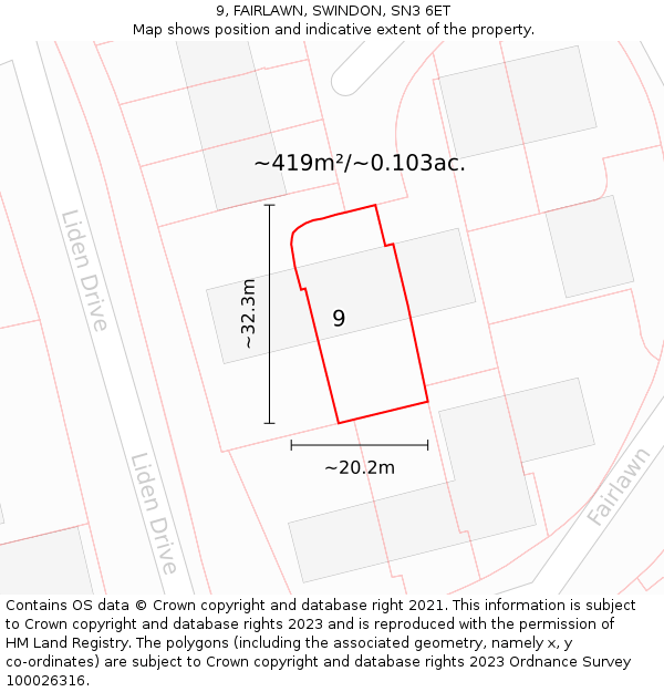 9, FAIRLAWN, SWINDON, SN3 6ET: Plot and title map