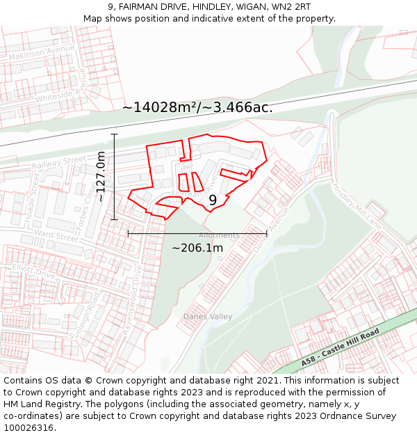 9, FAIRMAN DRIVE, HINDLEY, WIGAN, WN2 2RT: Plot and title map