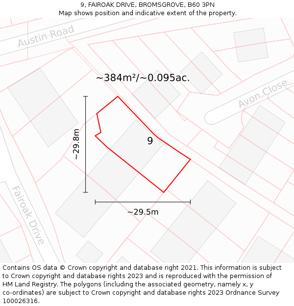 9, FAIROAK DRIVE, BROMSGROVE, B60 3PN: Plot and title map