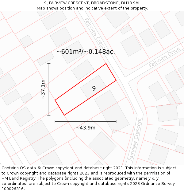 9, FAIRVIEW CRESCENT, BROADSTONE, BH18 9AL: Plot and title map
