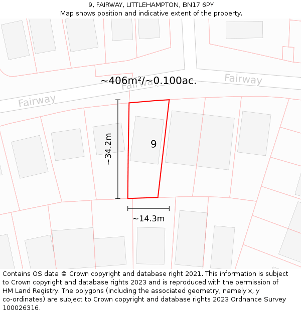 9, FAIRWAY, LITTLEHAMPTON, BN17 6PY: Plot and title map