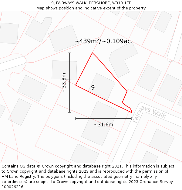 9, FAIRWAYS WALK, PERSHORE, WR10 1EP: Plot and title map