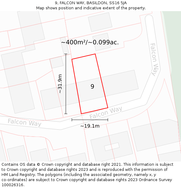 9, FALCON WAY, BASILDON, SS16 5JA: Plot and title map