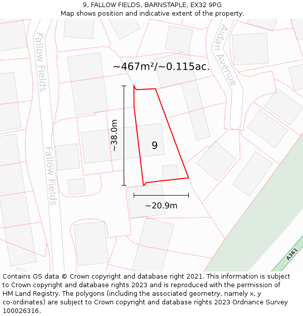 9, FALLOW FIELDS, BARNSTAPLE, EX32 9PG: Plot and title map