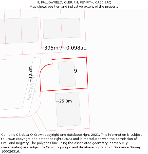 9, FALLOWFIELD, CLIBURN, PENRITH, CA10 3AQ: Plot and title map