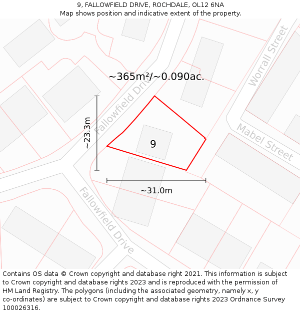9, FALLOWFIELD DRIVE, ROCHDALE, OL12 6NA: Plot and title map