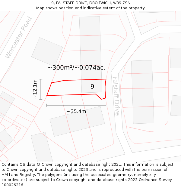 9, FALSTAFF DRIVE, DROITWICH, WR9 7SN: Plot and title map