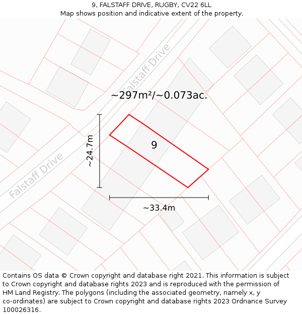 9, FALSTAFF DRIVE, RUGBY, CV22 6LL: Plot and title map