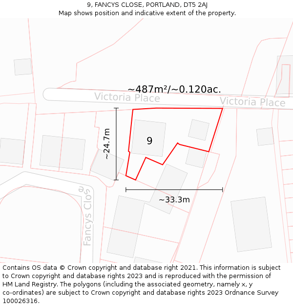 9, FANCYS CLOSE, PORTLAND, DT5 2AJ: Plot and title map