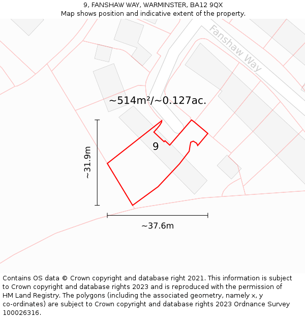 9, FANSHAW WAY, WARMINSTER, BA12 9QX: Plot and title map