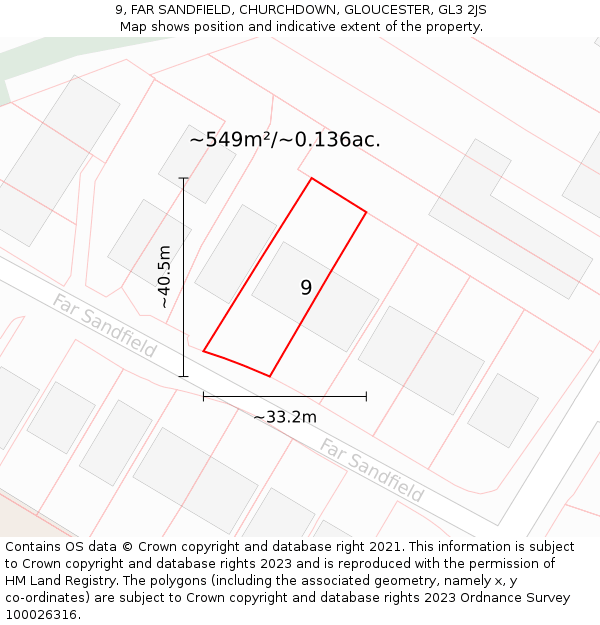 9, FAR SANDFIELD, CHURCHDOWN, GLOUCESTER, GL3 2JS: Plot and title map