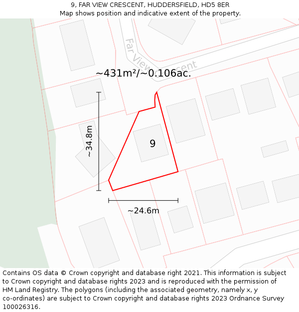 9, FAR VIEW CRESCENT, HUDDERSFIELD, HD5 8ER: Plot and title map