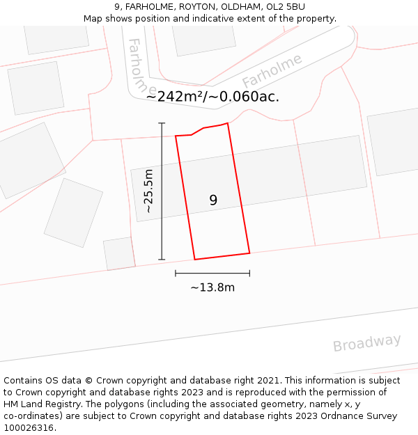 9, FARHOLME, ROYTON, OLDHAM, OL2 5BU: Plot and title map