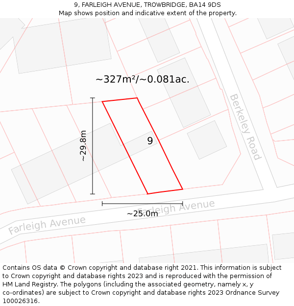 9, FARLEIGH AVENUE, TROWBRIDGE, BA14 9DS: Plot and title map