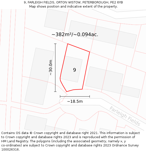 9, FARLEIGH FIELDS, ORTON WISTOW, PETERBOROUGH, PE2 6YB: Plot and title map