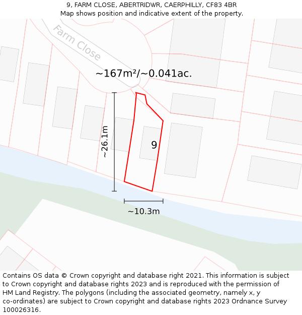 9, FARM CLOSE, ABERTRIDWR, CAERPHILLY, CF83 4BR: Plot and title map