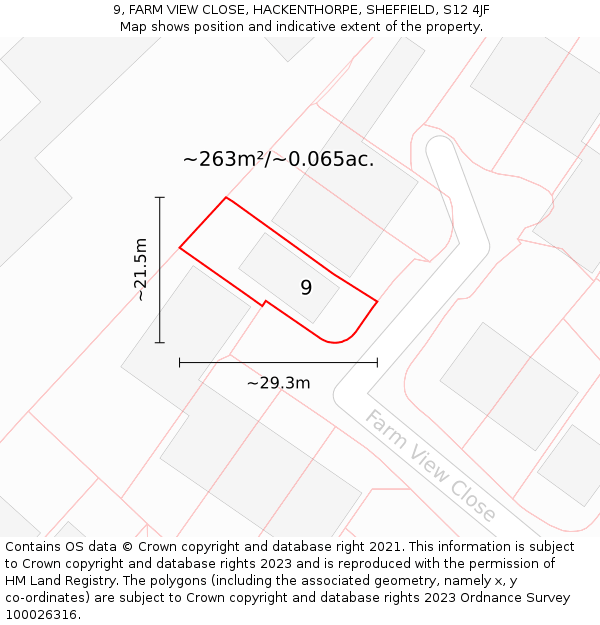 9, FARM VIEW CLOSE, HACKENTHORPE, SHEFFIELD, S12 4JF: Plot and title map