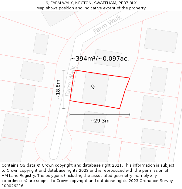 9, FARM WALK, NECTON, SWAFFHAM, PE37 8LX: Plot and title map