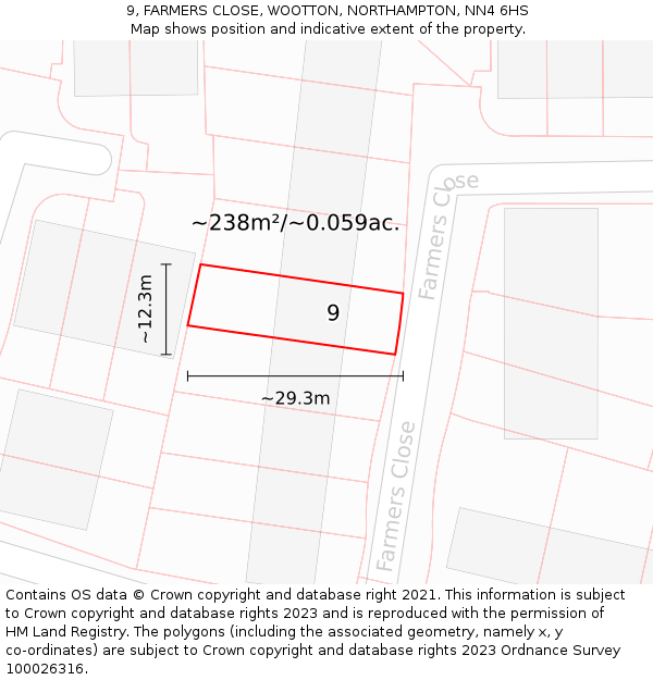 9, FARMERS CLOSE, WOOTTON, NORTHAMPTON, NN4 6HS: Plot and title map