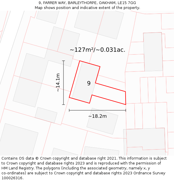 9, FARRER WAY, BARLEYTHORPE, OAKHAM, LE15 7GG: Plot and title map