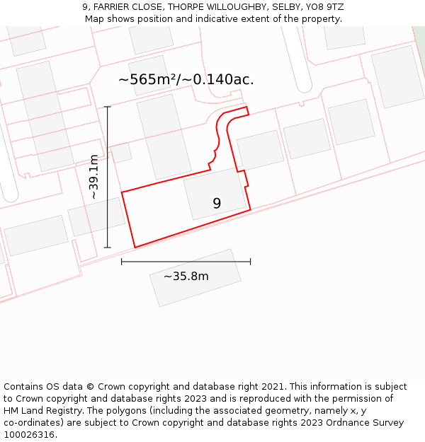 9, FARRIER CLOSE, THORPE WILLOUGHBY, SELBY, YO8 9TZ: Plot and title map
