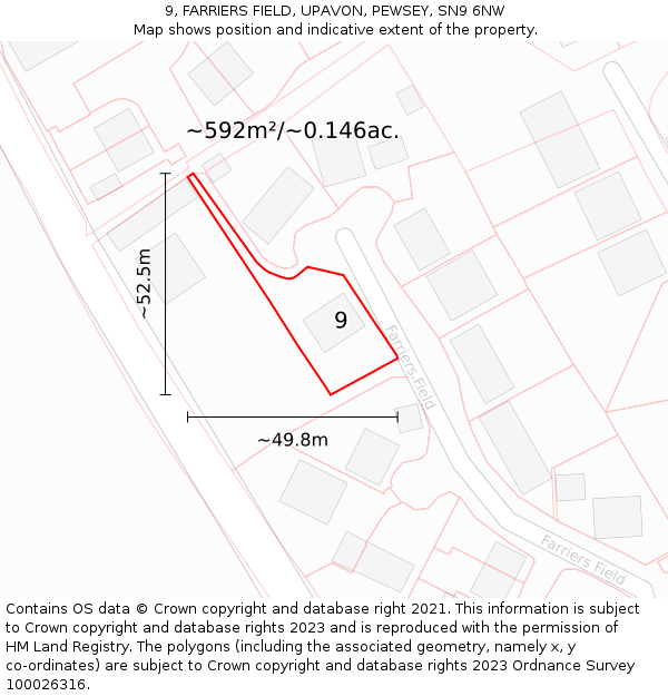 9, FARRIERS FIELD, UPAVON, PEWSEY, SN9 6NW: Plot and title map