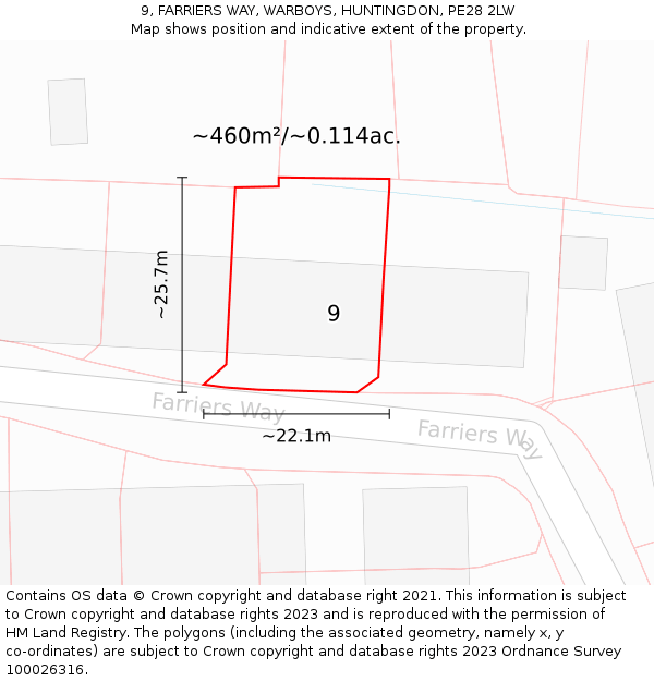 9, FARRIERS WAY, WARBOYS, HUNTINGDON, PE28 2LW: Plot and title map