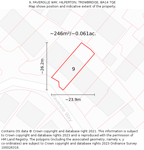 9, FAVEROLLE WAY, HILPERTON, TROWBRIDGE, BA14 7QE: Plot and title map