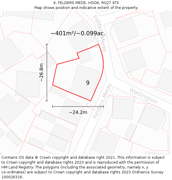 9, FELDERS MEDE, HOOK, RG27 9TX: Plot and title map