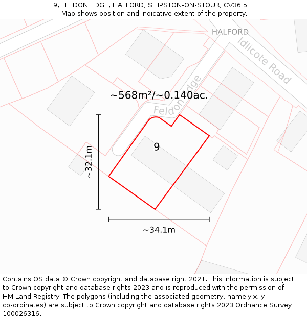 9, FELDON EDGE, HALFORD, SHIPSTON-ON-STOUR, CV36 5ET: Plot and title map