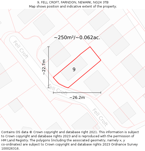 9, FELL CROFT, FARNDON, NEWARK, NG24 3TB: Plot and title map